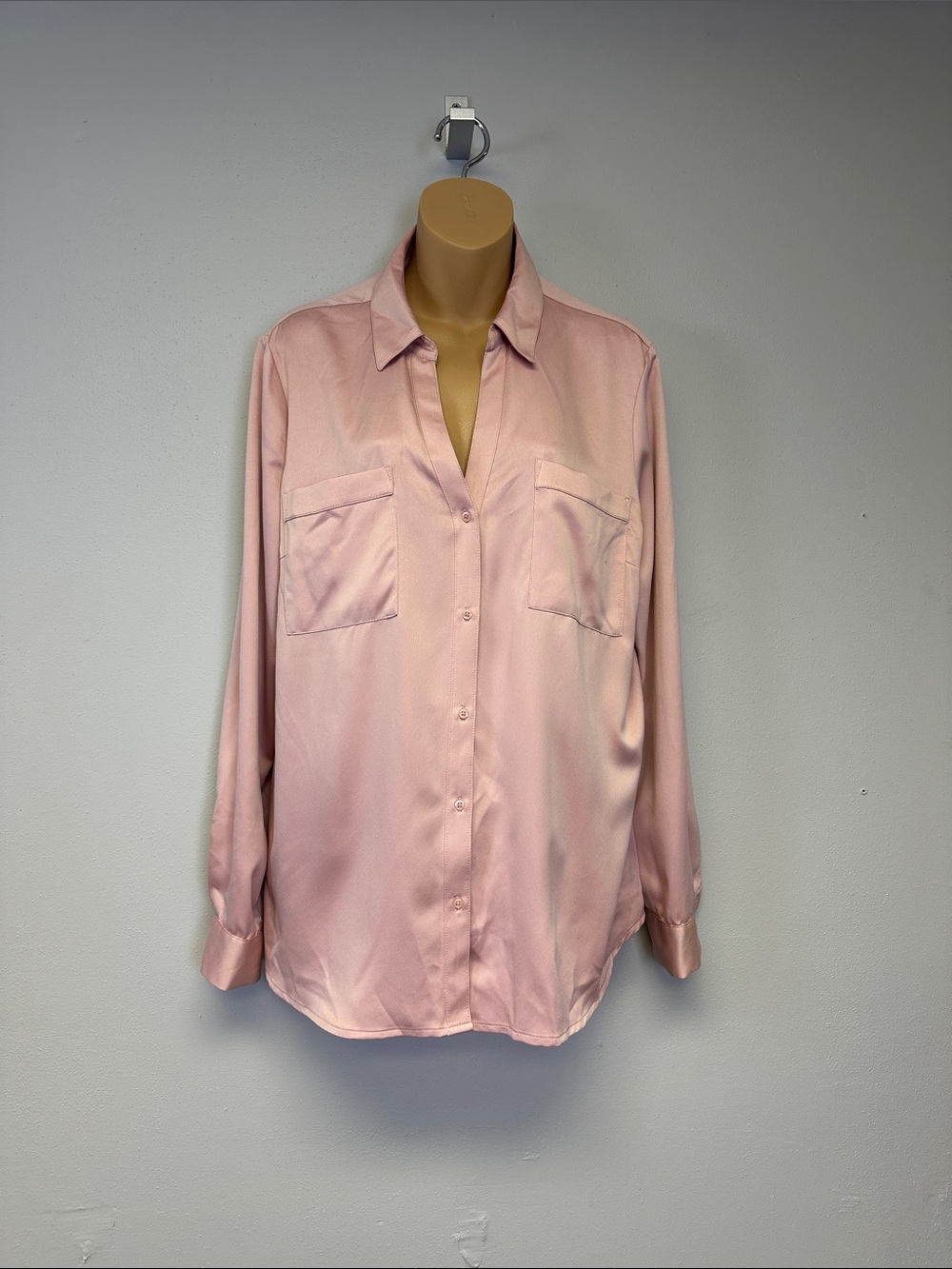 Candie’s Blush Pink Satin Button-Up Blouse